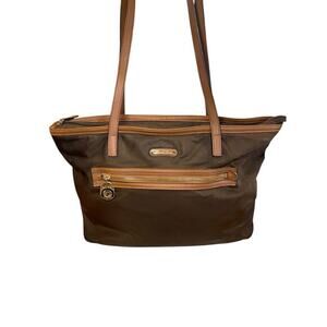 Michael Kors Kempton Large East West Tote Bag Brown Nylon & Saffiano‎ Leather